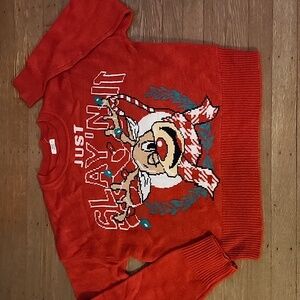 Ardene Red Festive Reindeer Crewneck Sweater "Just Slay'N It" Women Size Large